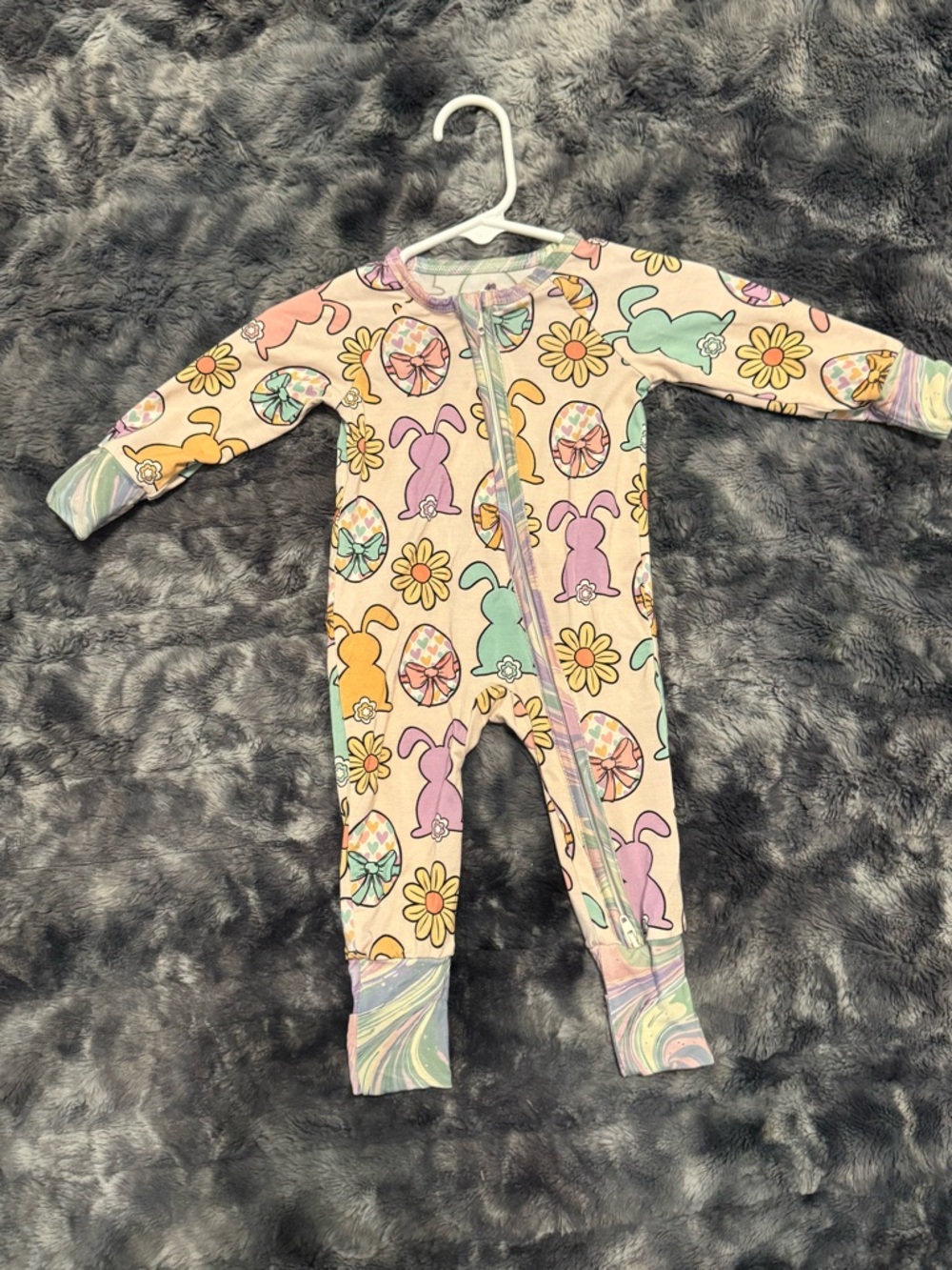 Pastel Bunny & Floral Zip-Front Kids One-Piece Bamboo